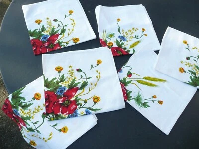 6 serviettes ancienne vintage en coton fleuri - Photo 1/4