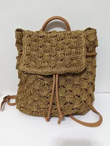 Women Large Straw Handmade Crochet Backpack Flap Drawstring Shoulders Bag - Picture 1 of 10