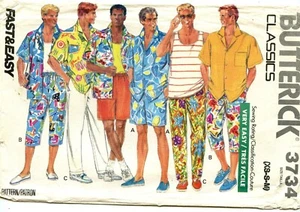 Camisa sin mangas muy fácil Butterick 3334 para hombre pantalones cortos y pantalones patrón de costura XS-S- - Imagen 1 de 4