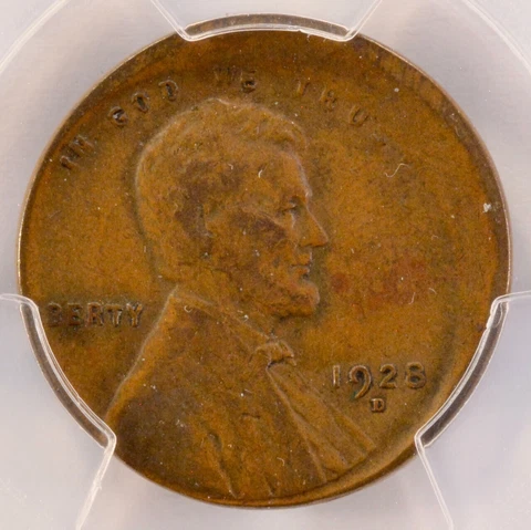 1928-D 1c Wheat Cent 10% Off-Center PCGS VF25 Cover