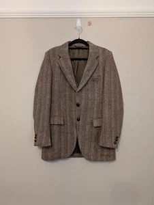 Vintage Harris Tweed Blazer Jacket Light Brown Herringbone Wool Size 38L - Picture 1 of 8