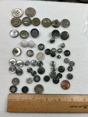 Buttons Lot of 50 GRAY 2 hole 4 hole shank back variety 3/4" 1/2" 5/8" vintage - Image 1 of 2