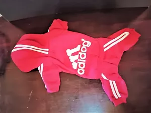 Adidog Dog Hoodie - Scheppend Red - Cotton Jacket Sweatshirt Tracksuit - Size M - Picture 1 of 9