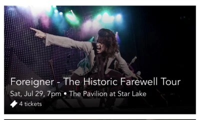 4 Tickets Foreigner & Loverboy 7/29/23 Burgettstown, PA - Image 1 of 4