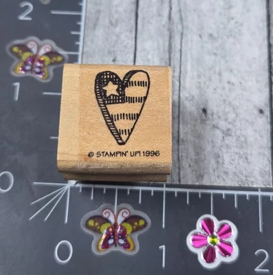 Stampin' Up! Patriotic Heart Flag 1998 Rubber Stamp Wood #Q14 - Image 1 of 3
