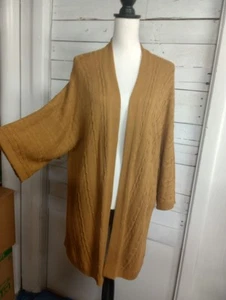 Cárdigan para mujer J. JILL talla 1X marrón mostaza tejido con cable frente abierto mangas 3/4 - Imagen 1 de 14