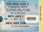 TICKET: Irish Premier League X1 v Manchester United (Harry Gregg Test) 2011/2012