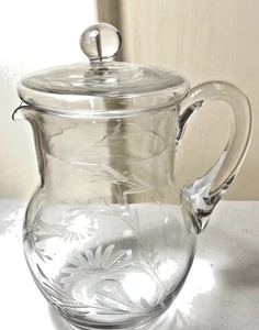 Vintage crystal Clear Glass Etch lidded Pitcher - Picture 1 of 5