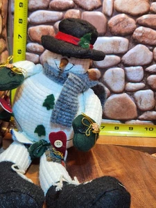 Volkskunst Weihnachten Schneemann gewichtet stehend Dekoration 17" gehäkelt ENTZÜCKEND - Bild 1 von 20