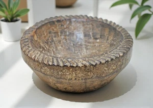 Antica piccola ciotola in legno per sale spezie originale vecchia intagliata a mano - Foto 1 di 6