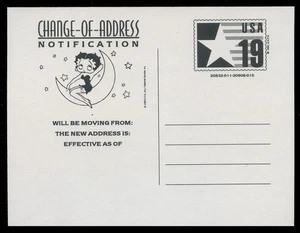 SCOTT #CVUX4-17, UPSS # PB3a2, VARIETY CAC003 - CHANGE OF ADDRESS, BETTY BOOP - Picture 1 of 3