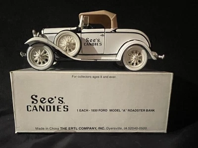 NUEVO DE COLECCIÓN See's Candies 1930 Ford Modelo "A" Roadster Bank Por ERTL Co. Coche Diecast  Foto 1 de 4