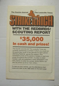 LOUISVILLE REDBIRDS BASEBALL PROMOTIONAL BROCHURE: STRIKE IT RICH CONTEST 1980'S - Picture 1 of 3