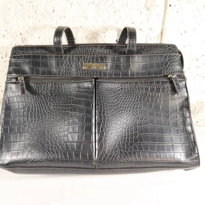 Liz Claiborne Black Faux Alligator Skin Laptop Briefcase Tote Shoulder Bag - Image 1 of 4