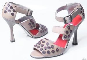 Manolo Blahnik hellbraun beige Leder offene Zehenpartie Knöchelriemen Schuhe neu 568 $ einzigartig - Bild 1 von 3