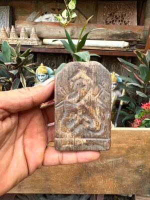 Antigua figura fina de Dios Ganesha tallada a mano de madera natural de 1800 3,5 x 2,5" Foto 1 de 4