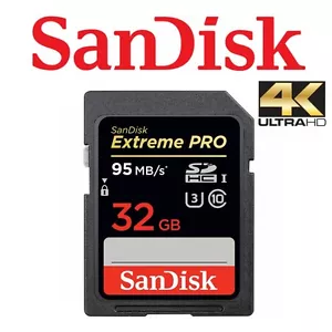Sandisk Extreme Pro SD Card 32GB SDHC Memory Card DSLR 4K UHD Video U3 V30 95MBs - Picture 1 of 3