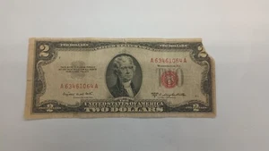 1953 2 Dollar Series B Red Seal - Ripped Corner - Picture 1 of 6
