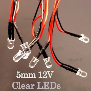 DC12V 5 mm LED Glühbirne vorverdrahtete Leuchtdioden 20 cm Draht verschiedene Farben - Bild 1 von 11