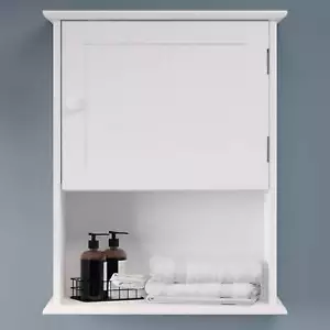 Wall-Mounted Storage Cabinet with Open Shelf, White - Picture 1 of 8
