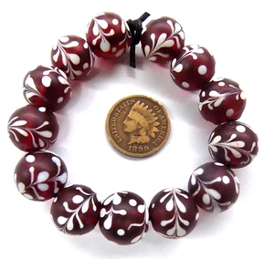 Pair of Deep Red Fancy Lamp African Trade Beads BEAUTIFUL SHAPE VB230 Bin VN - Picture 1 of 1