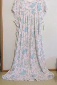 NWT MISS ELAINE LONG NIGHTGOWN-SS-SZ 3X-PINK/BLUE/WHITE-$78-SOFT COTTON BLEND - Picture 1 of 6