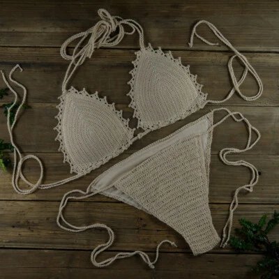 Traje de baño push up hecho a mano para mujer Feeler Crochet conjunto de bikini forro bañador Foto 1 de 4