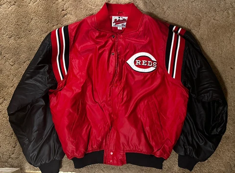 Vintage 90s Cincinnati Reds MLB Starter Diamond Collection Satin Bomber Jacket Cover