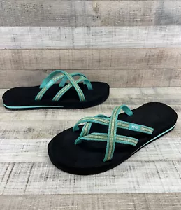 Teva Mush Mandalyn Turquoise Strappy Flip Flops Toe Loop Sandals Women's 9 - Picture 1 of 8