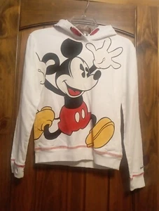 Disney Mickey Mouse Pullover Hoodie Sweatshirt White Youth Size L Glitter - Picture 1 of 10