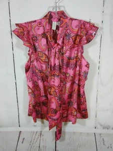 Blusa Joie Top Mujer S Rosa Satinado Paisley Corbata Frontal Tranquila Lujo Resort Trabajo - Imagen 1 de 10