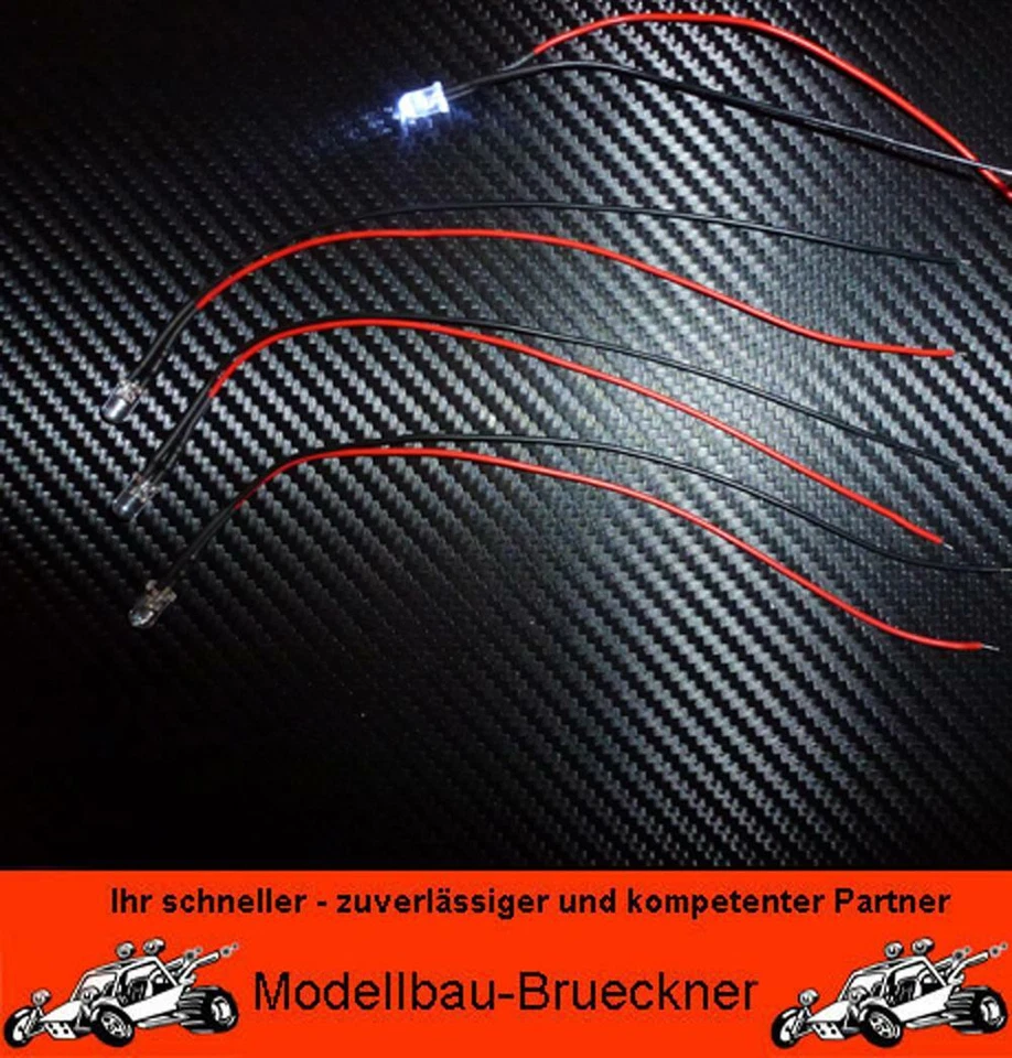 4 Stück LED 5 mm weiß 4,8 - 7,4 Volt fertig verlötet Beleuchtung RC-CAR Tamiya - Bild 1 von 1