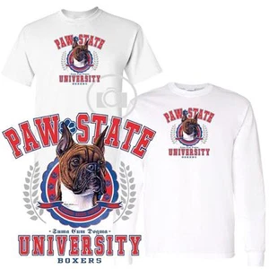 Boxer Cropped Ears Paw State University Short  Long Sleeve White T Shirt  M-3X - Picture 1 of 3