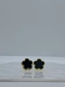 Black and Gold Flower Clover Earrings Best Gift For Women UK Seller - Picture 1 of 8