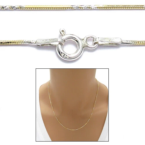 925纯银镀金2色调扭蛇链项链0.8毫米 — 第 1/1 张图片