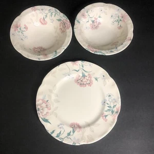 Johnson Brothers LYNTON 2 Cereal Bowl & 1 Salad Plate Pink Blue Floral - Picture 1 of 5