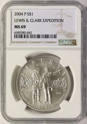 2004-P Lewis & Clark Expedition Silver Dollar $1 NGC MS69 - Image 1 of 2