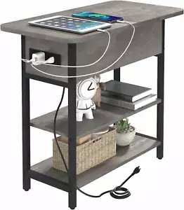 End Table with Charging Station, Flip Top Side Table with USB Ports and Outlets, - Picture 1 of 12