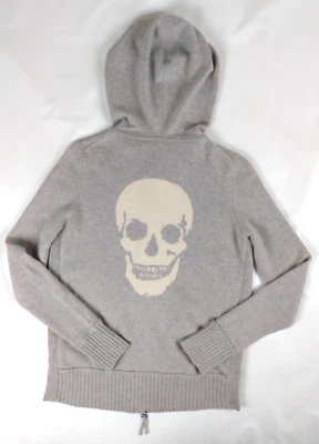 Череп кашемир с капюшоном полный молнии свитер кардиган двойной молнии женщин S серый - Изображение 1 из 4