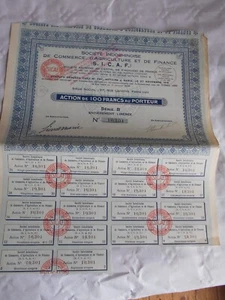 Vintage share certificate Stocks Bonds action S.I.C.A.F Indochinois Agriculture - Picture 1 of 3