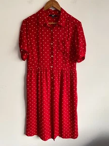 Uniqlo Dress Womens Medium Red Polka Dot Button Short Sleeve Pocket Collared - Picture 1 of 8