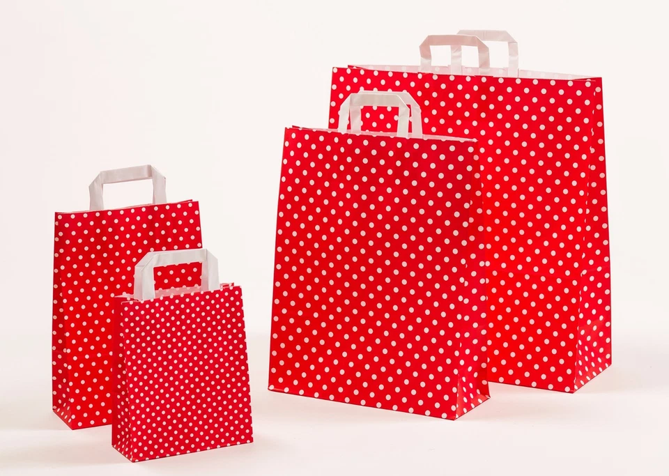 Papiertragetaschen Punkte Polka-Dots ROT red Papiertüten Tüten Tragetaschen