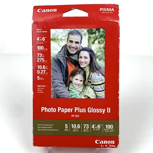 Papier photo Canon brillant Plus II PP201 4x6 pouces 100 feuilles 73 lbs NEUF NOS - Photo 1/2