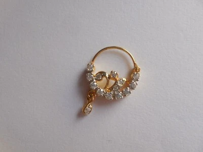 Decorated Nose Ring Indian Piercing Nath Fashion Jewelry Gold Plated Bridal Hoop - Image 1 of 4