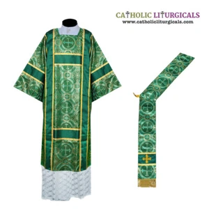 Metallic Green American Dalmatic Vestment with Deacon's stole, chasuble,NEW - Picture 1 of 1