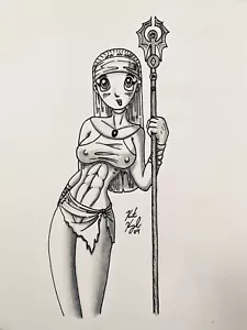 Signed Original Artwork Ink And Graphite Sexy Anime Girl Mage, Female Character - Picture 1 of 2