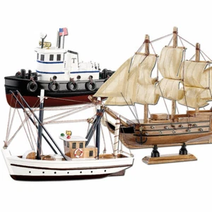 3er-Set Schiff-Bausätze Fischkutter, Flaggschiff & Schlepper, aus Holz - Bild 1 von 9