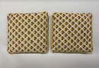 Pair Vintage MCM 70s Geometric Textured Weave Throw Pillows Yellow
