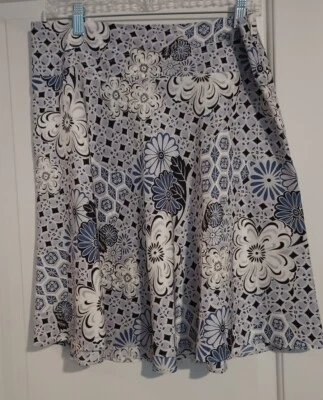 Saia de seda floral azul Hilfiger feminina tamanho 10, fecho de zíper, sem forro - Imagem 1 de 4