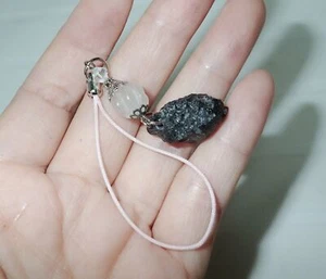 Black Tektite Charm with Semi-Precious Stone Beads 5.1 gram 2.2x13x1.1 cm - Picture 1 of 5